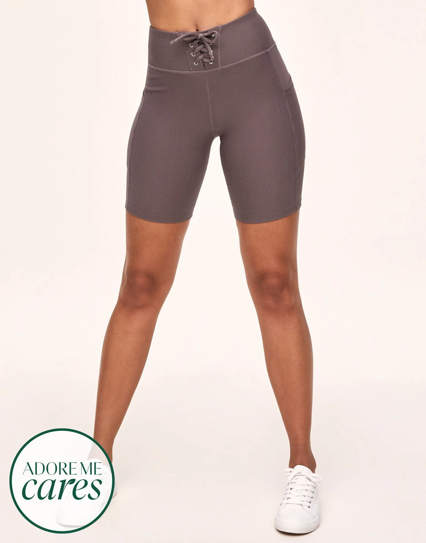 Remy Rib Lace-Up Biker Short Gray 1 Remy Rib Lace-Up Biker Short Gray